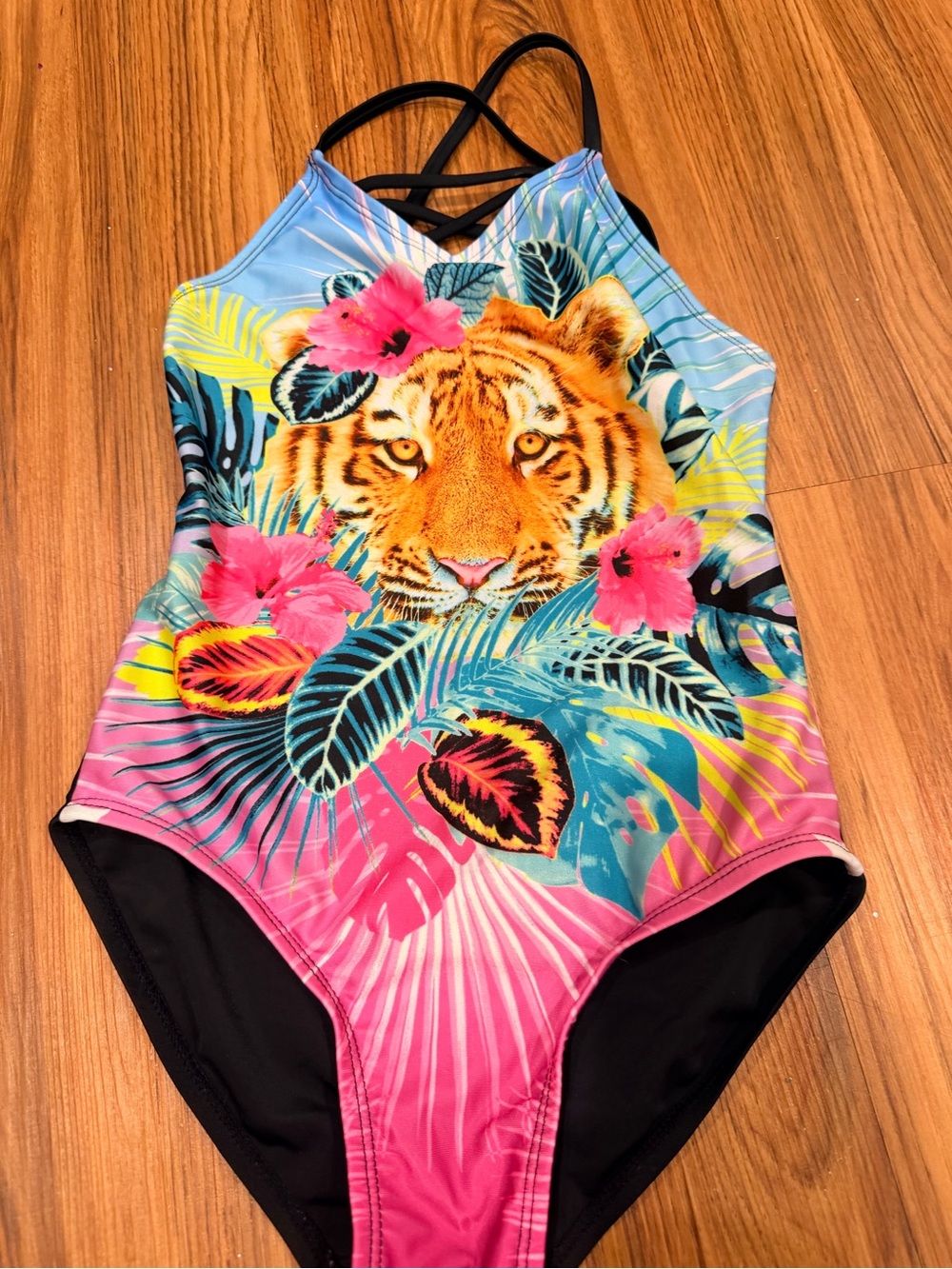 More Than Magic Black and Pink Girls' Swimwear Top